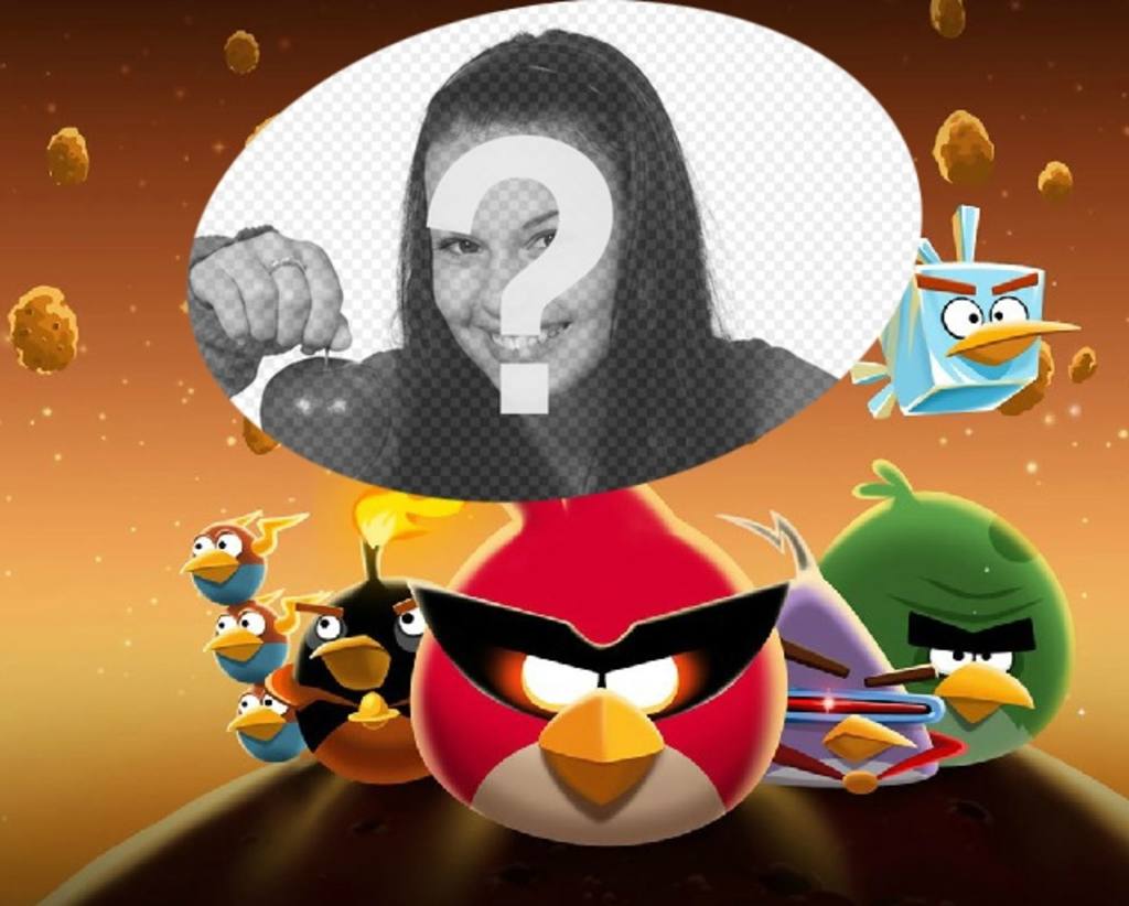Collage sur Angry Birds dans lespace avec les célèbres oiseaux habillé! Xxx Mettez facilement et gratuitement votre photo préférée dans cette illustration de lespace Angry..