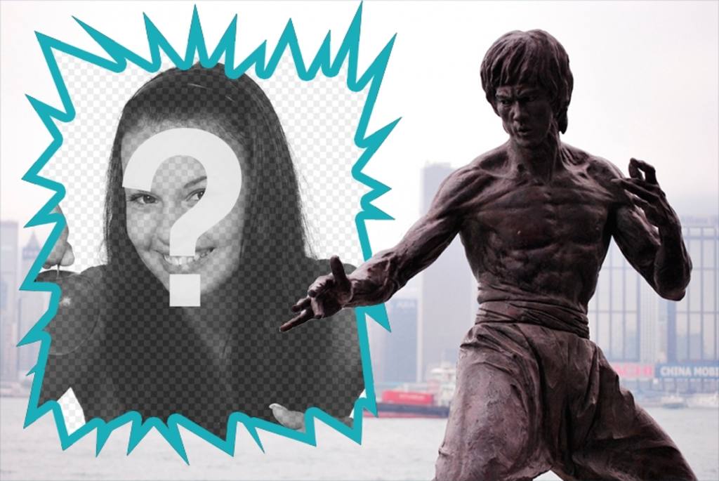 Collage avec une statue de Bruce Lee ..