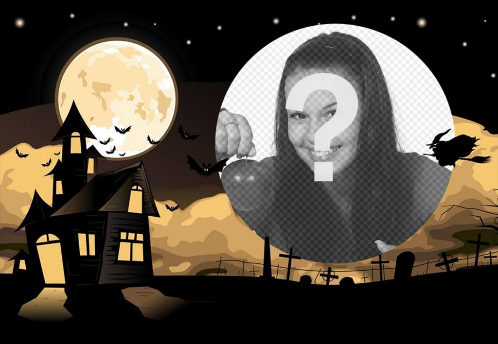Collage Halloween avec une maison et un cimetière ..
