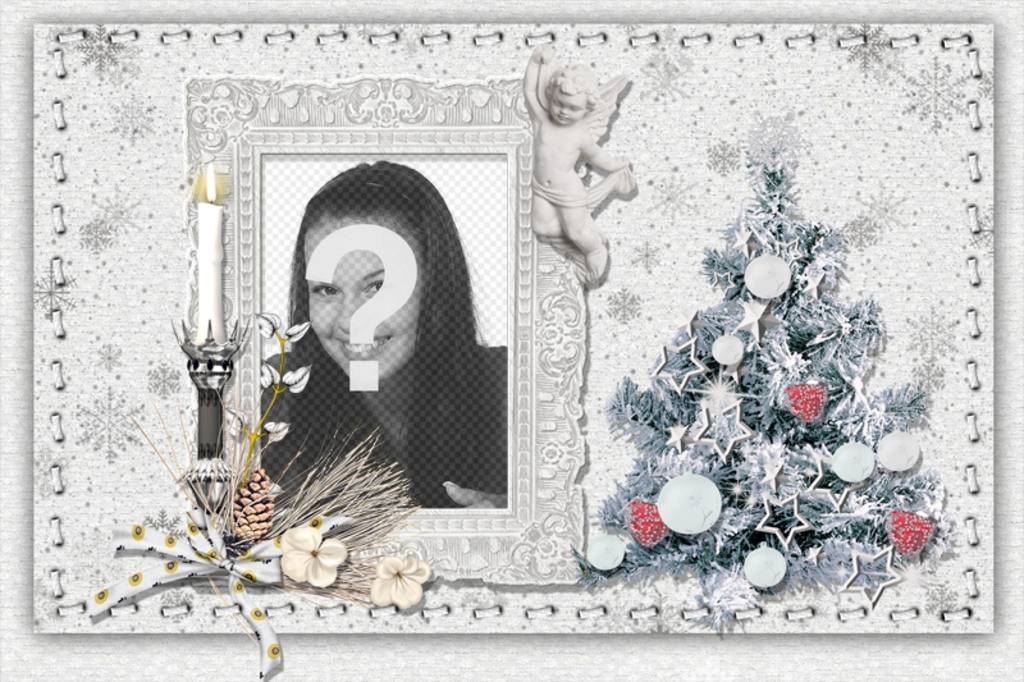 Carte de Noël à personnaliser avec votre photo, un arbre et une bougie. ..