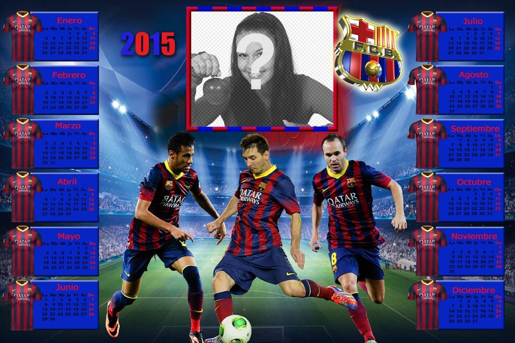 Calendrier du FC Barcelone 2015 à personnaliser avec votre photo. ..