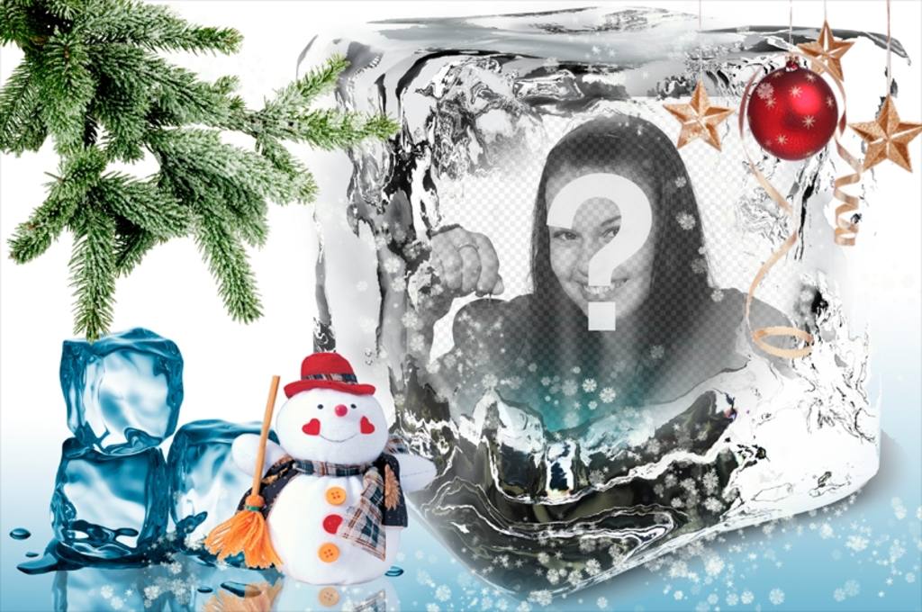 modèle de Noël pour mettre votre photo sur un cube de glace. photomontages ..