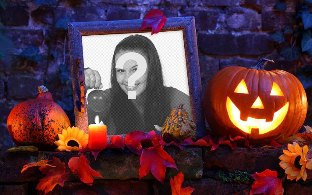 Halloween image cadre avec une citrouille pour votre photo. ..