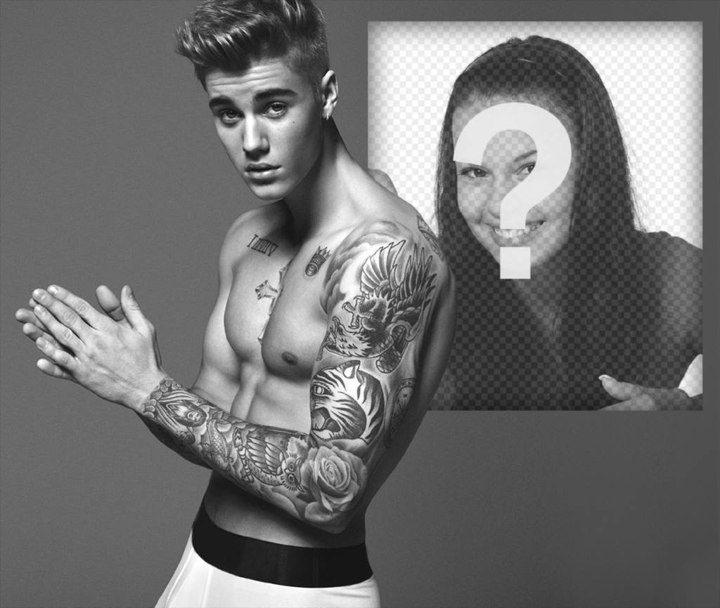 Téléchargez votre photo à côté de Justin Bieber montrant ses tatouages. ..