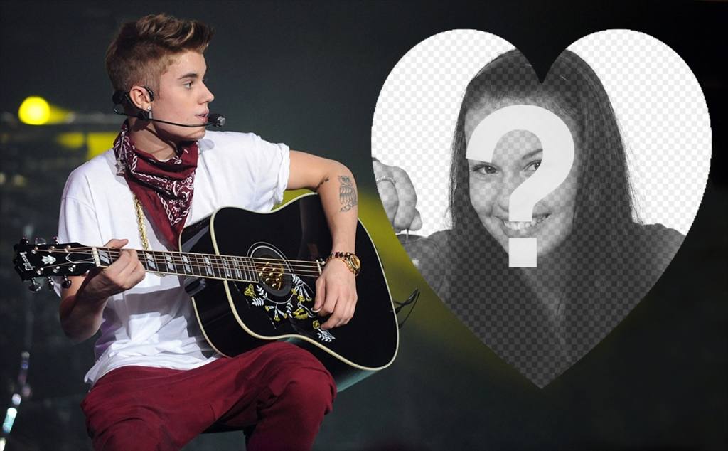 Téléchargez votre image à lintérieur dun coeur et de ligne deffet de photo de Justin Bieber du chanteur Justin Bieber avec une guitare de mettre votre photo à lintérieur dun coeur. Partagez avec vos amis cet..