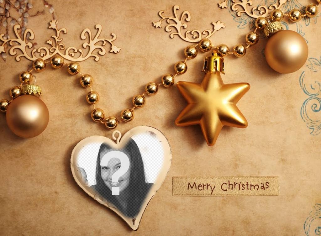 Décorations de Noël pour télécharger votre photo à lintérieur gratuit effet de décorations de Noël dor de photo dun coeur pour le téléchargement de votre photo à lintérieur dun coeur, avec le texte de Merry..
