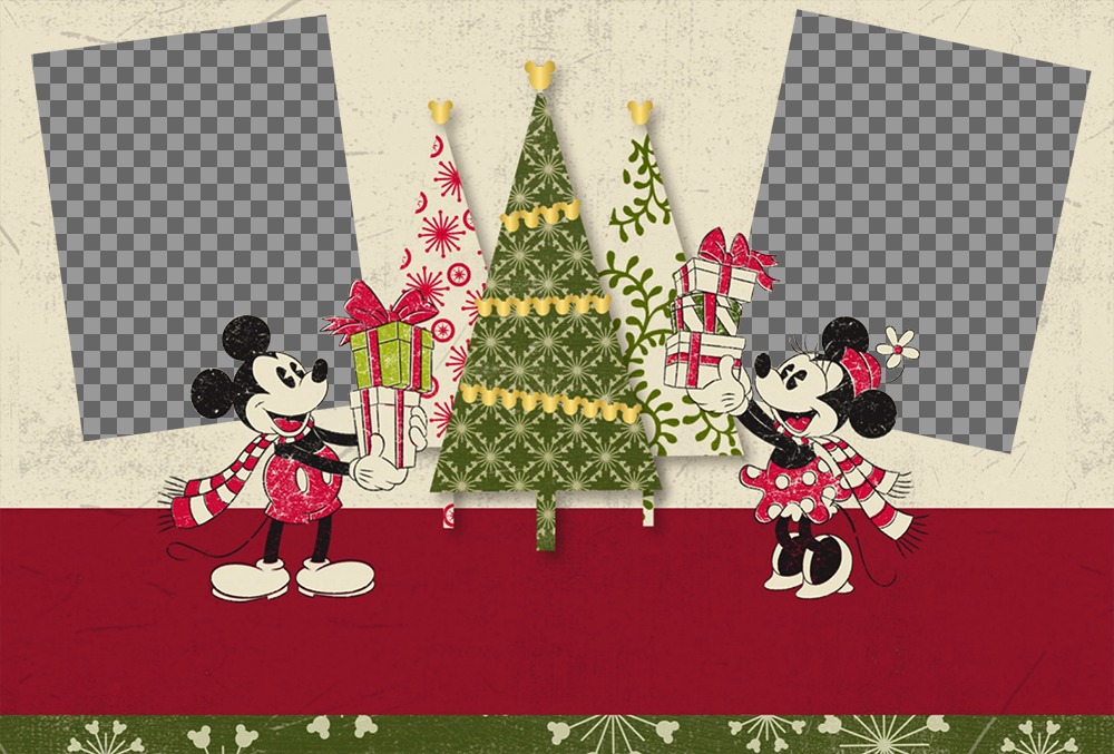 Noël effet photo pour deux photos avec Mickey et Minnie ..