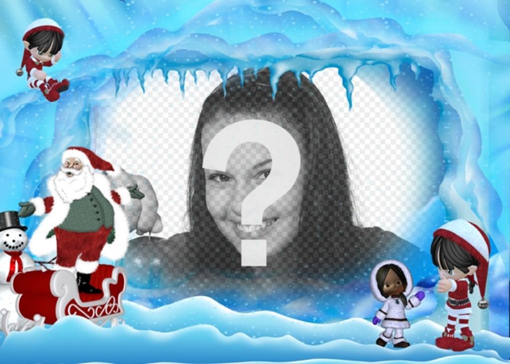 Carte postale de Noël de Santa Claus sur le paysage glacé. Où pouvez-vous mettre une photo en..