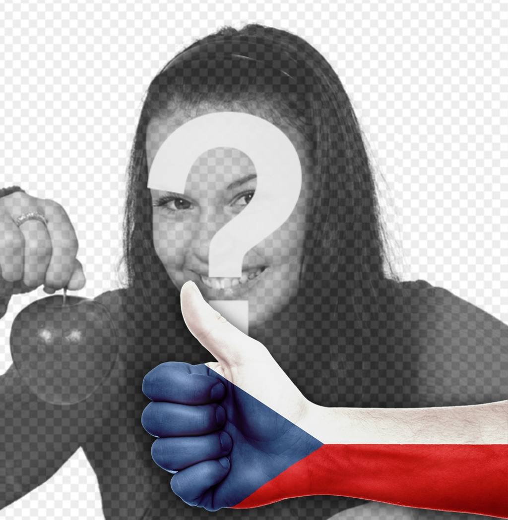 Main avec le pouce et le drapeau de la République tchèque pour ajouter votre photo de photomontages en ligne pour décorer vos photos avec une main et le pouce en place avec le drapeau de la République tchèque, parfait pour votre photo de profil. Et partager avec vos amis..
