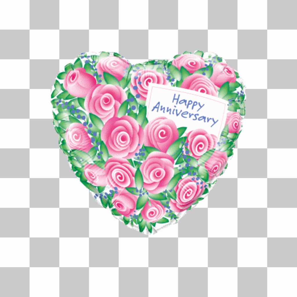 En forme de ballon de coeur avec des roses et les mots ANNIVERSAIRE HEUREUX pour vos photos ..