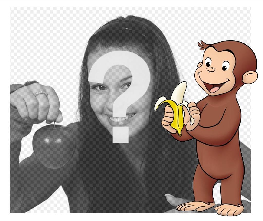 Cadre photo avec le caractère Curious George pique-niquait un effet éditable banane ..