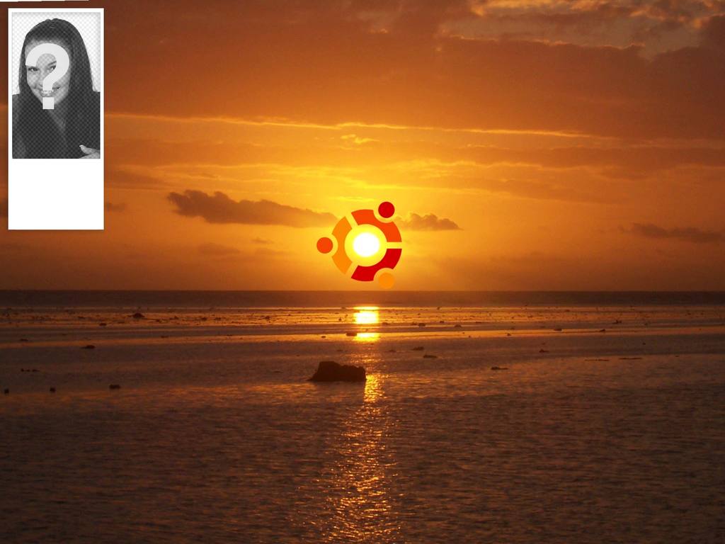 Fond Twitter avec un coucher de soleil et le symbole d'Ubuntu..