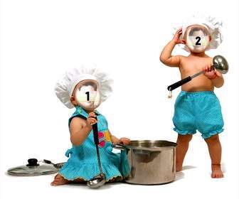 photomontage avec deux bebes habille cuire les mettre visage