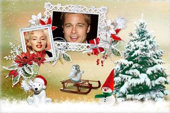 collage noel avec deux photo cote dun arbre et divers animaux