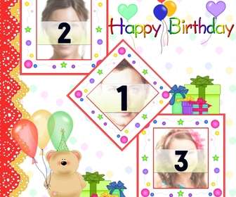 carte postale  carte dquotanniversaire pour les 3 photos avec des ballons et teddy bear cadeaux