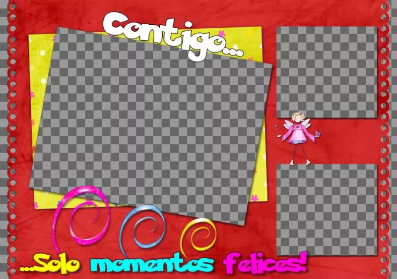 Il est un cadre de trois photos de simple en apparence encore réussi et coloré. Nous insérer trois photos et vous voyez le dessin schématique d'une fée ailée. le dit, «vous ... seulement des moments heureux...
