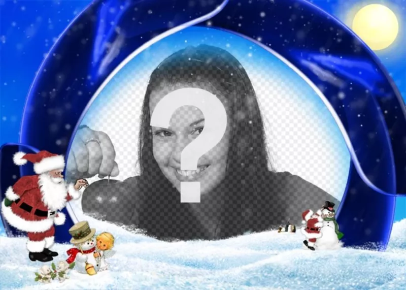 Carte de Noël fond bleu et la neige dans laquelle vous souhaitez insérer votre image, sont le Père Noël, un garçon et des bonhommes de..