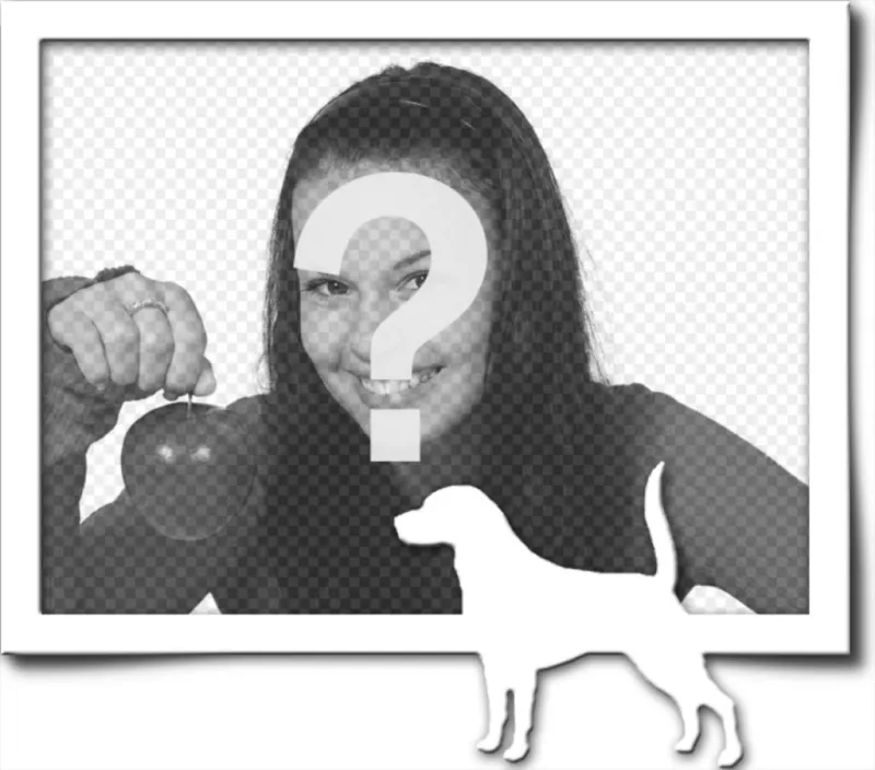 Cadre photo numérique, qui consiste en une bordure grise et blanche silhouette d'un chien avec sa queue levée, comme s'il avait trouvé une..