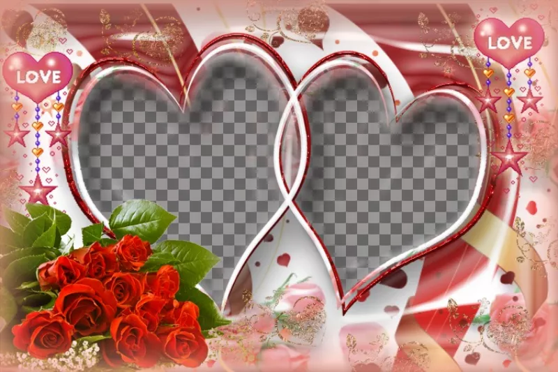 Très élaborée cadre photo avec des roses et des coeurs. ..