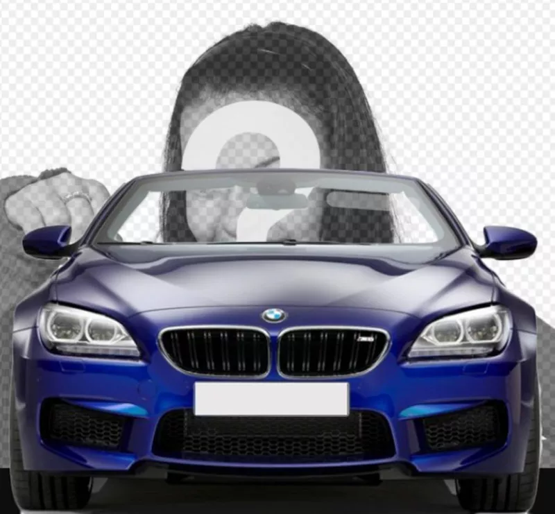 Conduire une BMW décapotable bleu avec ce photomontage dans lequel vous pouvez mettre votre photo à regarder comme vous êtes au volant d'une voiture. ..