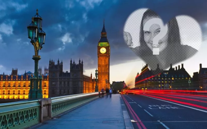 Amour photomontage à Londres avec le Big Ben dans le fond et un cœur semi placer la photo que vous..