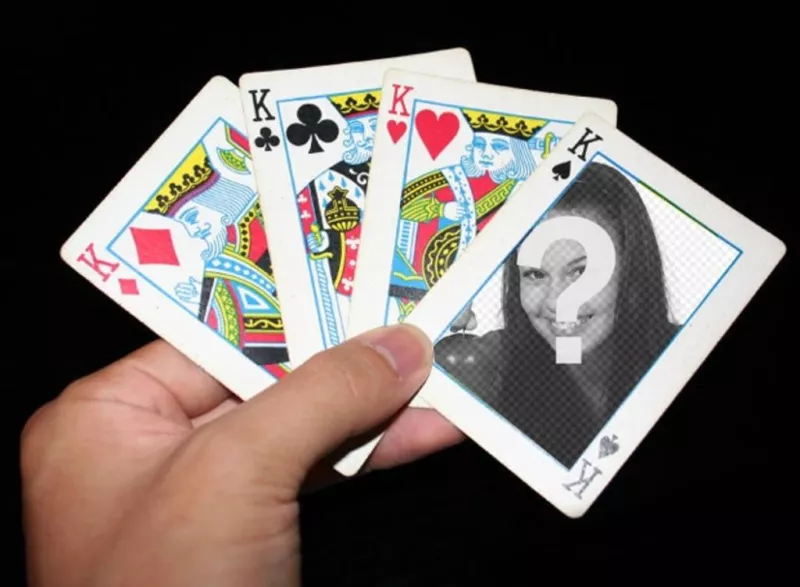 Photomontage avec des cartes de poker où vous pouvez mettre votre photo dans l'une des cartes et ajouter un texte..