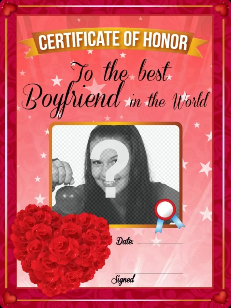 Certificat personnalisable romantique au meilleur ami dans le monde avec un coeur fait de roses..