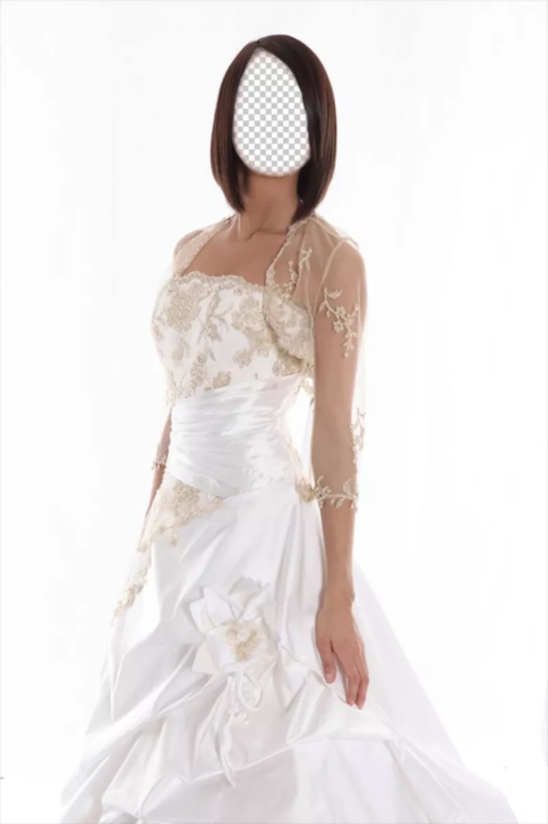 Photomontage pour habiller comme une jeune mariée avec le brun et les cheveux courts ..