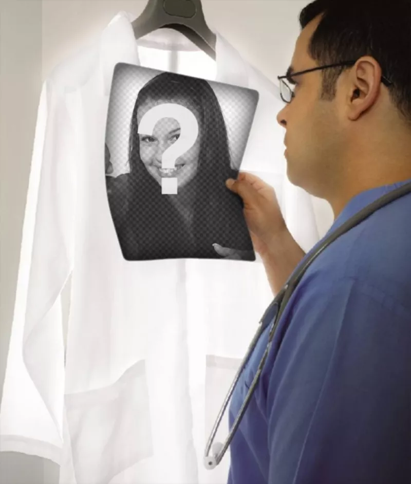 Photomontage dans lequel un médecin examine une radiographie dans laquelle vous pouvez mettre votre..