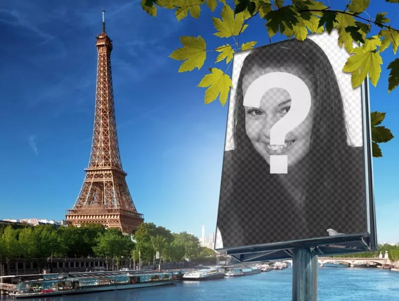 Photomontage avec la ville de Paris et la Tour Eiffel sur fond de mettre votre image sur un panneau daffichage. ..