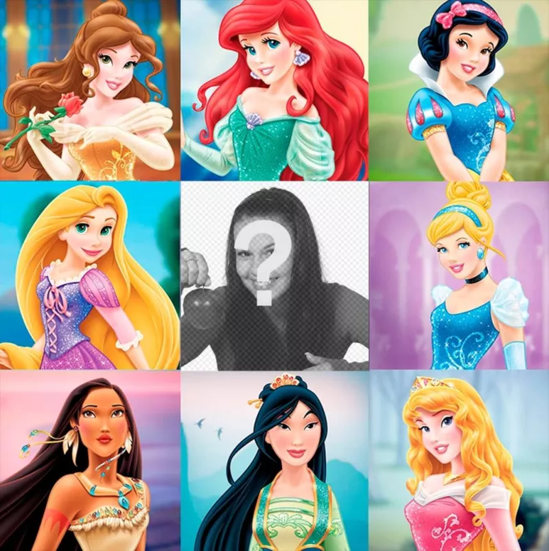 Enfants collage de photos avec les plus célèbres princesses du monde. ..