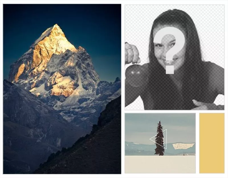 Indie cadre avec le collage de lhiver, avec des montagnes de neige et des paysages. ..