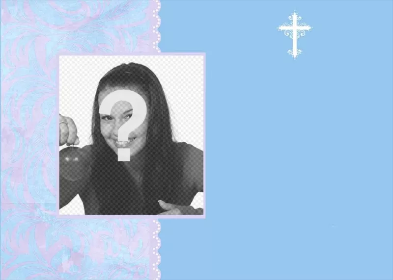 Bleu carte postale avec cadre pour linvitation au baptême. ..