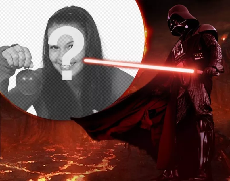 Photomontage de Star Wars avec Dark Vador entouré par la lave. ..