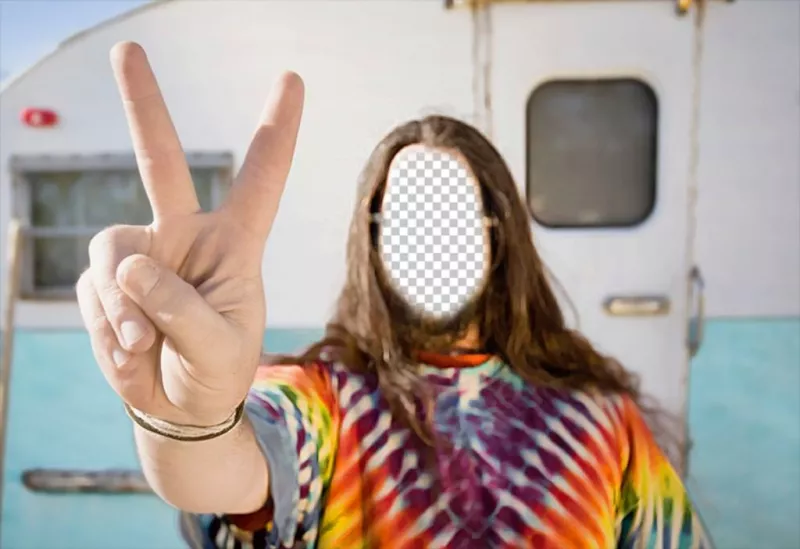 Photomontage de mettre votre visage dans un hippie avec une caravane. ..
