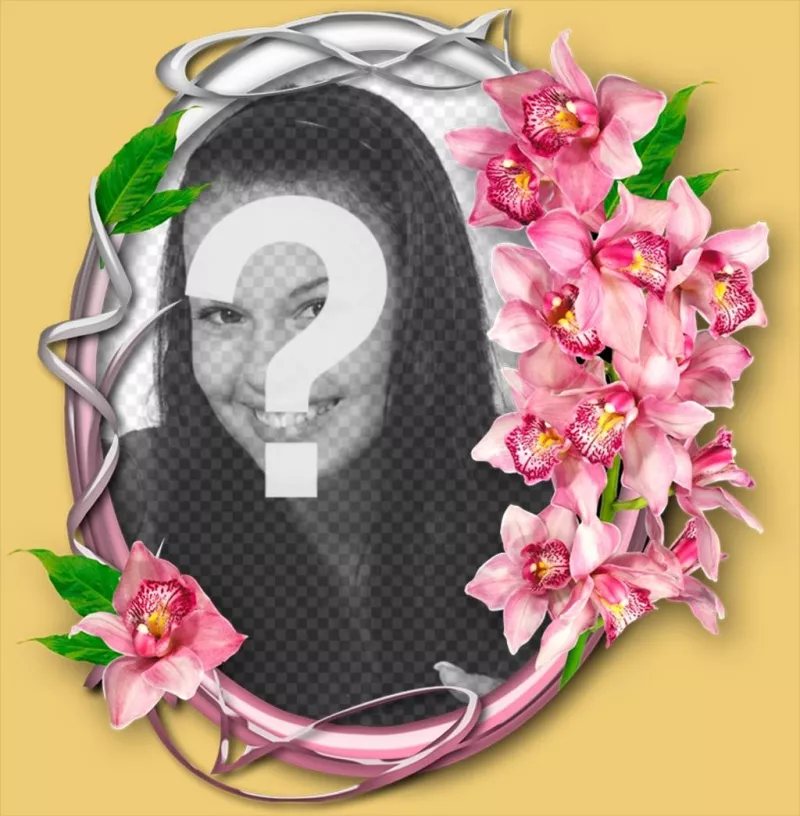 Cadre photo avec des orchidées sur un cercle ornemental avec votre photo. ..