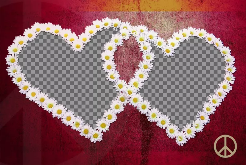 Photomontage pour le style hippie amour photo de cadre de deux photos pour 2 photos où peuvent mettre une photo de vous et votre petite amie à lintérieur de deux coeurs en fleurs. Il a aussi le symbole de la paix. ..