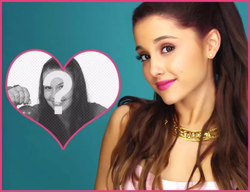 Photomontage avec Collage de Ariana Grande Ariana Grande de mettre votre photo en forme de coeur avec la chanteuse du moment de Disney Channel, qui est à la recherche à la caméra avec un collier Chanel. ..