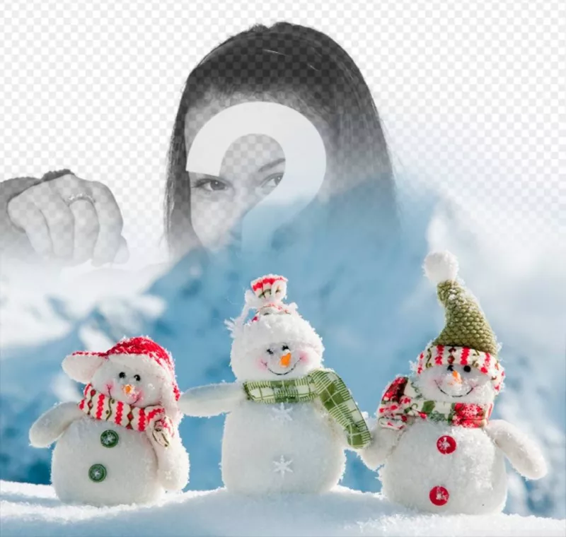 Photomontage de mettre votre photo dans cette image de trois bonhommes de neige ..