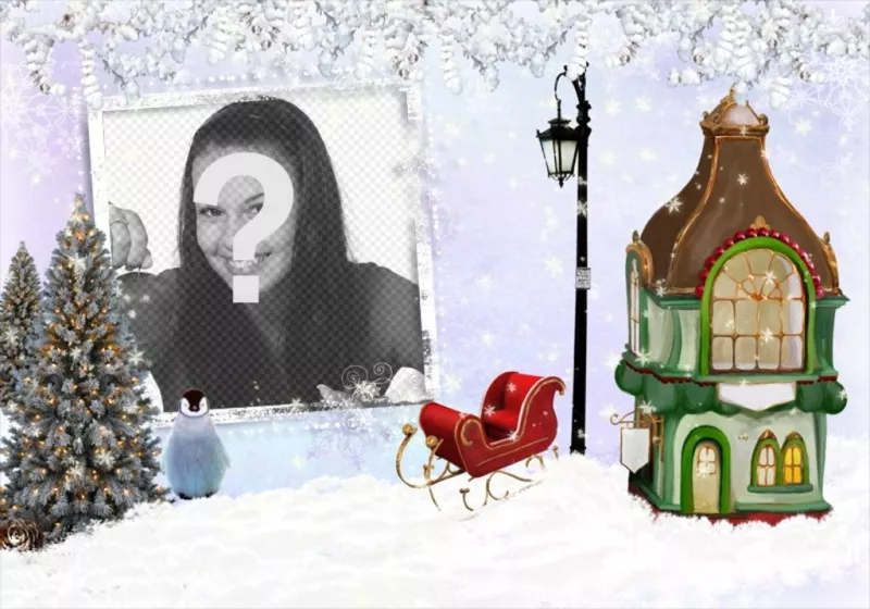Photomontage de Noël avec un cadre photo pour mettre votre image. ..