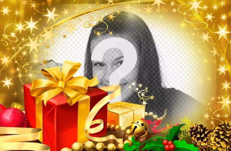 Cadre photo pour les cadeaux de Noël et des reflets dorés. ..