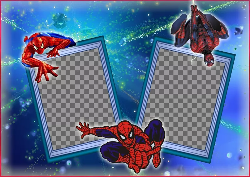 Cadre pour deux photos avec Spiderman et sa toile daraignée. ..