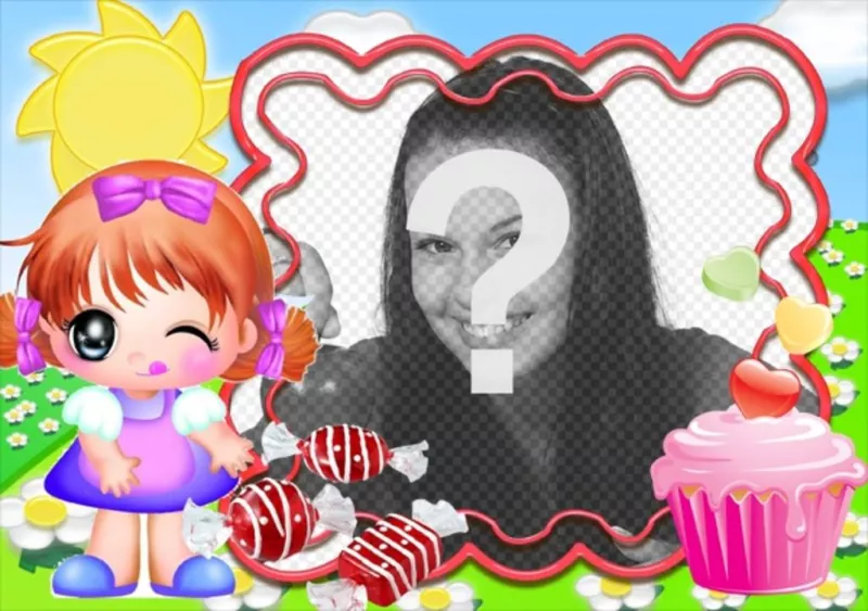 Cadre photo pour les enfants. Happy girl manger des..