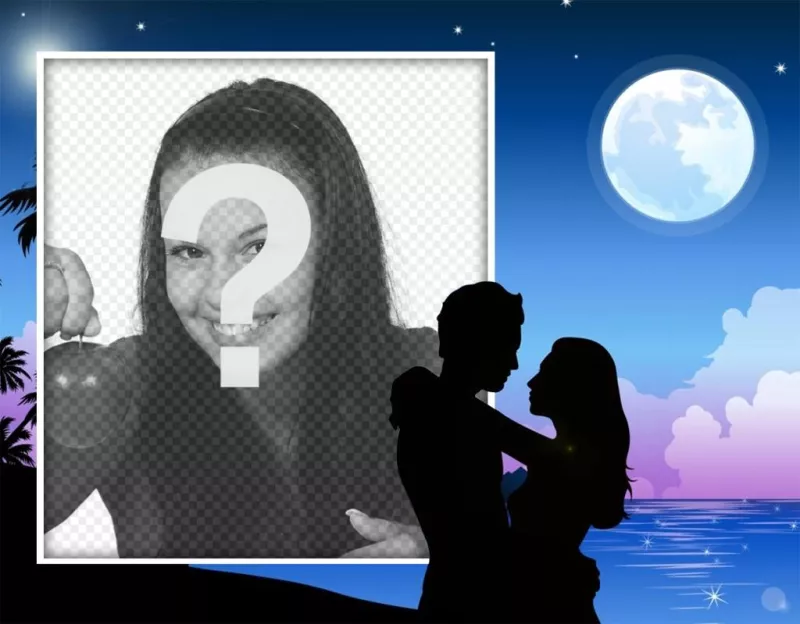 Couple romantique au clair de lune où vous pouvez mettre effet photo gratuit de votre photo de lamour à éditer avec votre image et avec un couple et une pleine lune. Effet parfait pour exprimer votre amour profond dans vos réseaux..