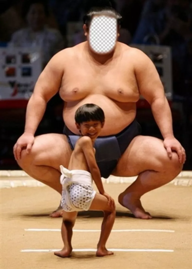 effet en ligne drôle de mettre votre visage dans Modifie dun lutteur de sumo avec une image cet effet et ajuster votre visage dans le visage dun grand lutteur de sumo avec un petit enfant dans larène de combat et davoir du plaisir à faire cet effet quil sera très réaliste avec un de vos photos et de vous voir avec un corps énorme..