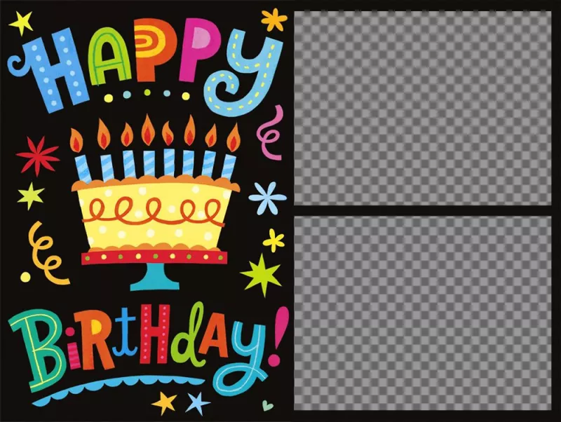 Carte très colorée danniversaire pour éditer avec deux photos pour effet de photo ..