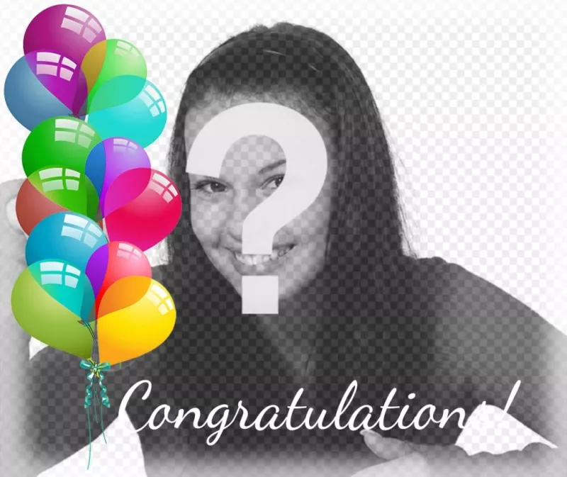 carte postale éditable pour célébrer avec des ballons et télécharger effet Libérez votre photo où vous pouvez ajouter votre photo préférée et décorer avec des ballons colorés et les mots Congratulations! Un effet parfait pour toute occasion ou un..