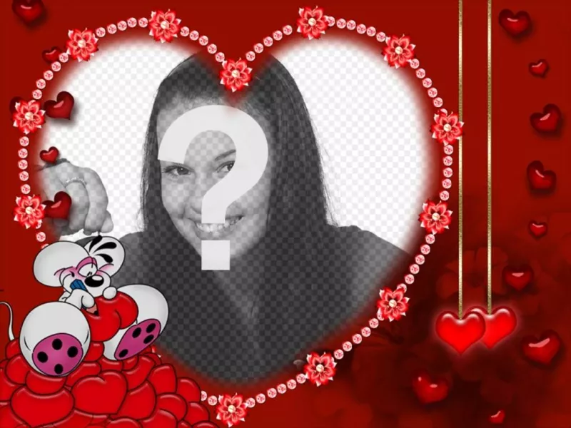 Souris dans l'amour pour la carte de la Saint-Valentin avec votre photo avec le coeur en forme de..