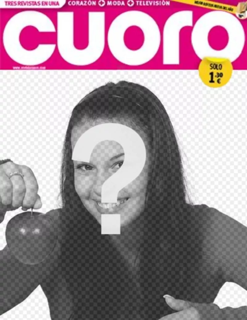 Votre photo dans un cadre qui reproduit la couverture d'un magazine tabloïd appelé Cuoro. ..