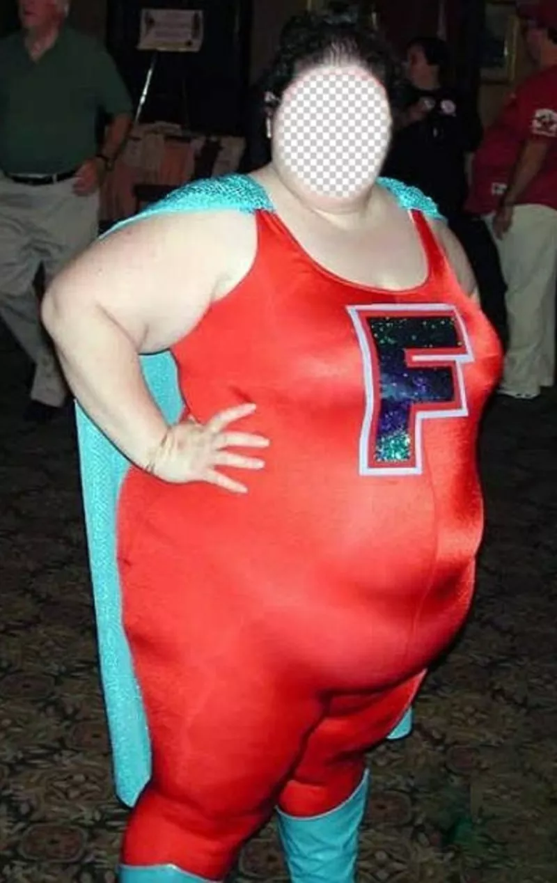Femme très gras avec le costume de super héroïne, de mettre votre visage ..